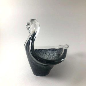 Elegant Vintage Art Glass Swan Trinket Dish Heavy